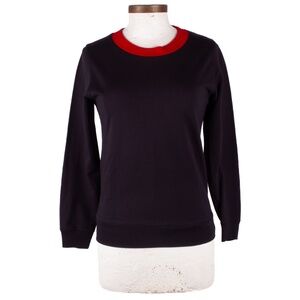 DRIES VAN NOTEN DARK NAVY COTTON RED COLLAR SWEATSHIRT